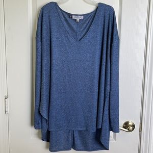 Jennifer Lopez Plus Size 1XL Blouse Sparkly Sheer V-Neck Long Back with Slits